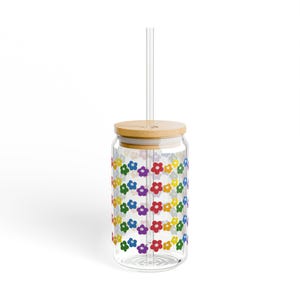 Pride Cup, Rainbow Sublimation Cup, Cute Iced Coffee Glass, Pride Flower, Rainbow Pride Cup, Pride Glass, Floral Glass Cup, Pride Tumbler
