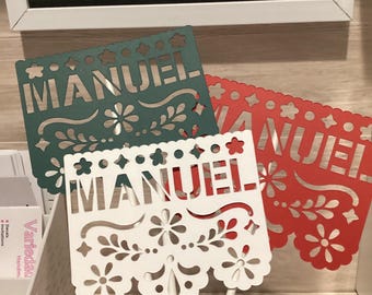 Cielito Lindo Papel Picado 5pc, Talavera Party Centerpiece, Cielito Lindo Baby shower caketopper, personalized papel picado name flags