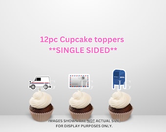 Decorazioni per cupcake a tema postino (12 pezzi), decorazioni per feste di pensionamento da postino, articoli per feste a tema direttore delle poste, decorazioni per feste a tema pacchi, decorazioni per compleanni a tema corriere.