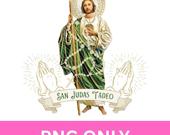 San Judas Tadeo PNG, Manos rezando con rosario San Judas, Diseño cristiano de sublimación, Descarga digital