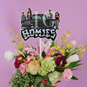 Homies Cake Topper, Lowrider Car Centerpiece, Cholo Party Decoration, Floral Arrangement pick, Homies Bouquet pick, Chicano party decor
