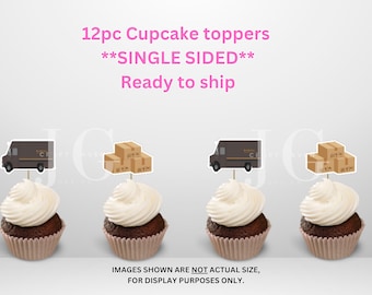 UPS Retirement Cupcake Toppers 12pc, Team Brown, Delivery Driver, Special Delivery Baby Shower decor, Freight handler birthday party decor