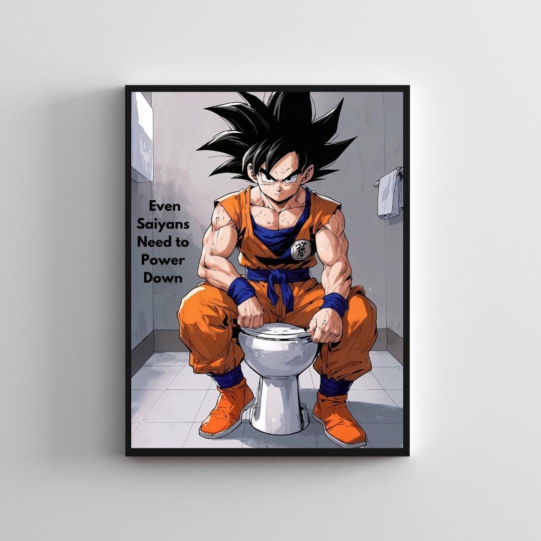 Anime Toilet Art, Funny Bathroom Decor, Dragon Ball Bathroom Print