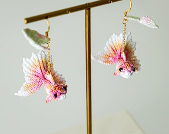 Whispering Tides Micro Crochet Goldfish Earrings Handmade Ocean Inspired Fiber Art Cute Statement Gift for Her