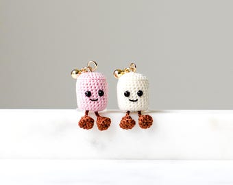 Micro Crochet Pink And White Marshmallows Earrings Handmade Cute Food Jewelry Mini Crochet Gift for Her