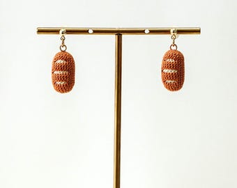 Micro Crochet Baguette Earrings Handmade French Bread Jewelry Cute Tiny Baguette Studs Miniature Food Earrings Gift for Her