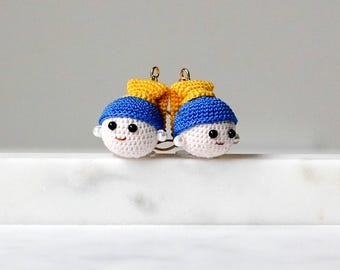 Micro Crochet Pearl Girl Earrings Handmade Cute Art Doll Jewelry Mini Crochet Earrings Gift for Her