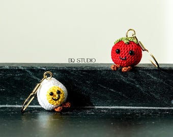 Micro Crochet Tomato and Egg Earrings Cute Food Handmade Mini Food Jewelry Gift for Her