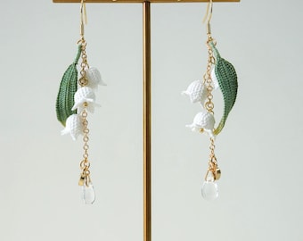 Whispering Petals Micro Crochet Lily of the Valley Earrings Handmade Botanical Floral Earrings Delicate Spring Jewelry Gift for Her