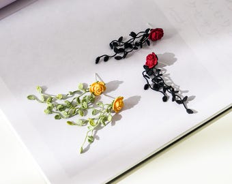 Whispering Petals Micro Crochet Rose Drop Earrings Handmade Floral Jewelry Botanical Fiber Art Romantic Gift for Her