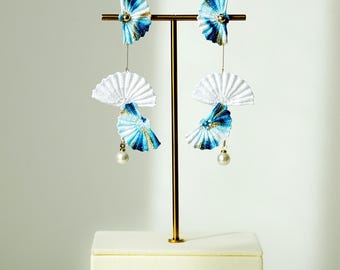 Whispering Fans Micro Crochet Folding Fan Earrings Handmade Pearl Dangle Earrings Elegant Oriental Inspired Gift for Her