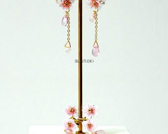 Whispering Petals Micro Crochet Sakura Earrings Handmade Cherry Blossom Floral Earrings Clip-on or Dangle Jewelry
