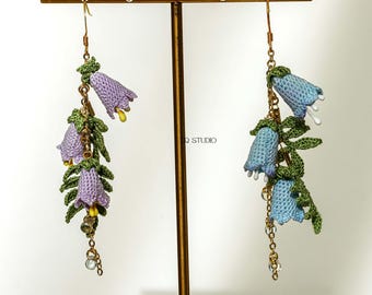 Whispering Petals Micro Crochet Bellflower Earrings Handmade Garden Floral Dangle Earrings Nature Inspired Jewelry Gift for Her
