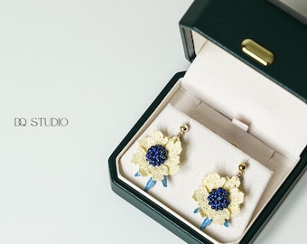 Whispering Garden Micro Crochet Coreopsis Earrings Handmade Snake Eye Daisy Earrings Floral Botanical Gift for Her