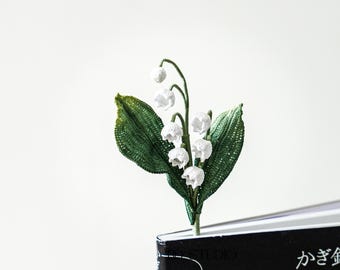 Whispering Petals Micro Crochet Lily of the Valley Brooch Handmade Botanical Flower Pin Fiber Art Gift for Her