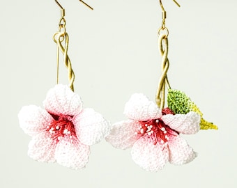 Whispering Petals Micro Crochet Peach Blossom Earrings Handmade Crochet Flower Earrings Spring Floral Jewelry Delicate Pink Flower Earrings