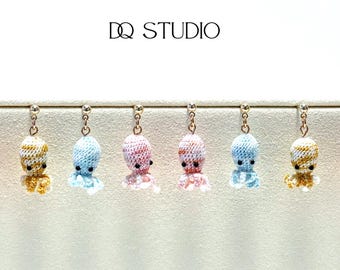 Whispering Tides Micro Crochet Octopus Earrings Handmade Tiny Sea Creature Jewelry Cute Ocean Studs Miniature Crochet Art Gift for Her