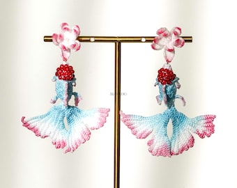 Whispering Tides Micro Crochet Goldfish Earrings Handmade Ocean Inspired Fiber Art Cute Statement Gift for Her