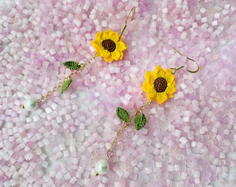 Micro Crochet Earrings Sunflower