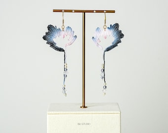 Micro Crochet Heartbeat Earrings Handmade Gradient Dangle Earrings Romantic Valentine Gift for Her Fiber Art Jewelry