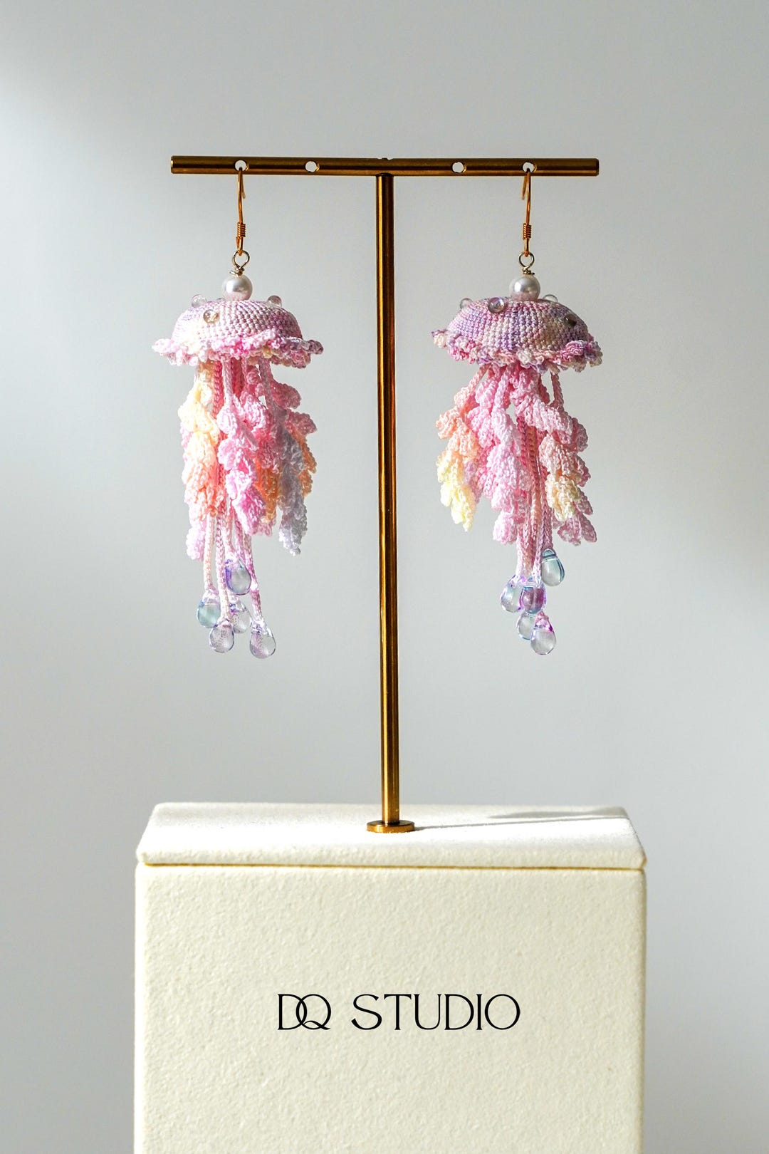 Whispering Tides Jellyfish Micro Crochet Earrings Handmade Ocean ...
