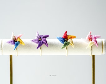 Micro Crochet Spinning Pinwheel Ring Handmade Colorful Statement Ring