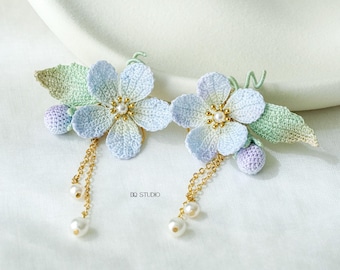 Whispering Petals Micro Crochet Schima Flower Earrings Handmade Botanical Jewelry Elegant Nature Inspired Gift