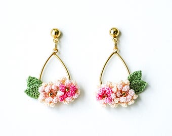 Whispering Petals Micro Crochet Flower Earrings Handmade Floral Teardrop Dangle Earrings Romantic French Style Lightweight Artisan Jewelry