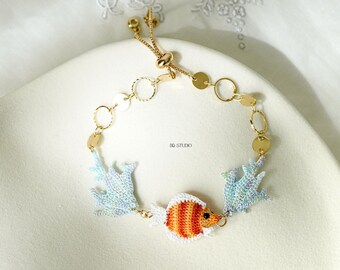 Whispering Tides Micro Crochet Tropical Fish Bracelet Handmade Whimsical Ocean Jewelry Cute Gift for Her