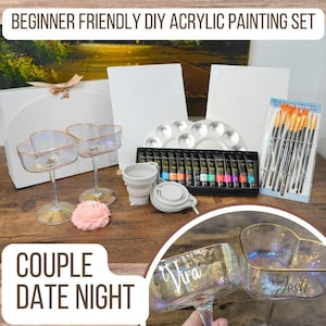 Paar Datum Nacht DIY Gemälde Set Anfängerfreundlich Einfach zu bedienen Kunstkit für Paar Datum Idee zum Valentinstag Kunst mit Leinwand und Farbe
