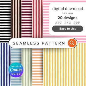 Gestreiftes, nahtloses Musterpaket, farbenfrohe, handgezeichnete Linien (Digitaler Download)