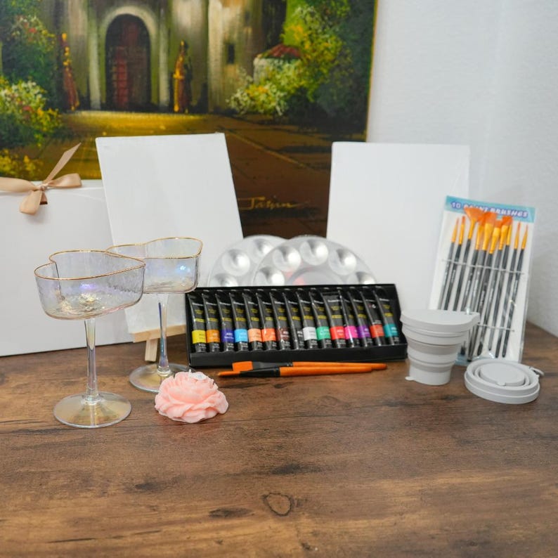 Kit Couple Date Night Paint and Sip Box DIY Painting Set