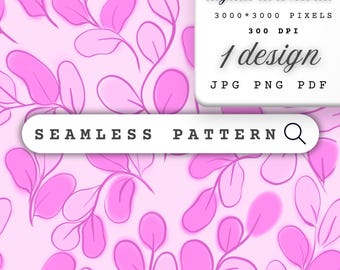 Papel digital con patrón sin costuras de hojas rosas, fondo de hojas rosa ruborizado para scrapbooking, diseño de tela con patrón repetido dibujado a mano