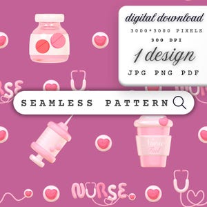 Padrão de enfermeira rosa sem costura para scrapbooking 3D com tema de enfermeira, padrão de clipart de enfermeira para impressão, design médico para cartão personalizado