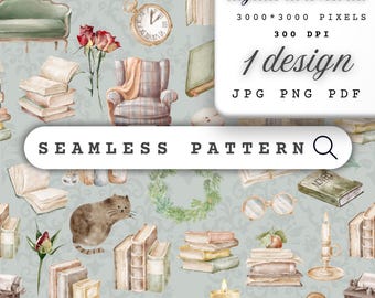 Cozy Study Seamless Pattern | Book Lover Print (Digital Download)