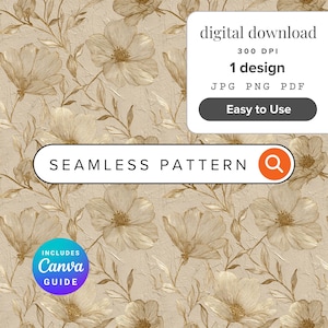 Luxury Floral Seamless Pattern Metallic Line Art Brass Gold Botanical Wedding Invitation Beige Tileable Design Neutral Elegant Digital Tile