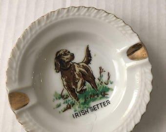Vintage Irish Setter China Individual 3-1/2&quot; Gold Acccented Ashtray