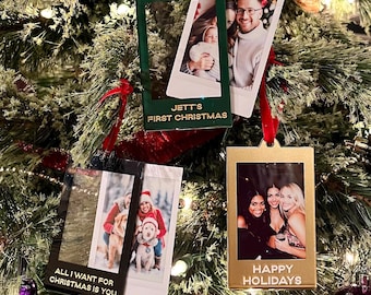 Personalized Photo Christmas Ornament, Custom Instax Mini Polaroid Frame, Double Sided Picture Ornament, Custom Text Holiday Gift
