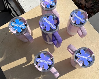 Iridescent Daisy Name Plate: Custom Color Changing Stanley Tumbler Topper