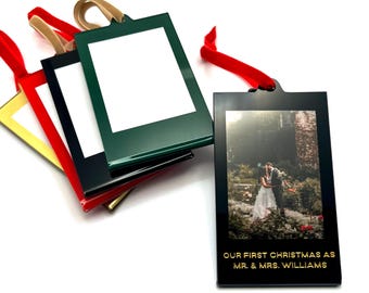 Personalized Couple Christmas Ornament, Custom Text Photo Frame, Instax Mini Polaroid Ornament, First Xmas Together Gift, Newlywed Keepsake