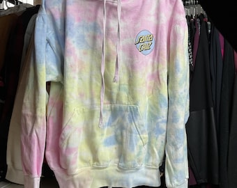 Sudadera con capucha Santa Cruz Pastel Tie Dye con logo de lunares rosa azul amarillo pequeño