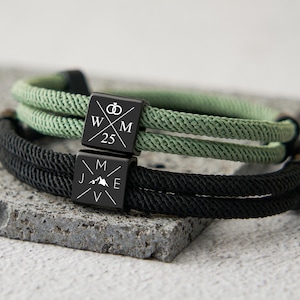 Personalized Rope Bracelet For Men,Custom Initial Engraving Bracelet,Bracelet for Couples,To My Husband Gift,Christmas Gift,Anniversary Gift