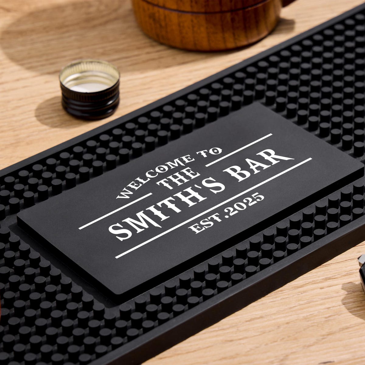 Custom Bar Mat with Bar Name & Year, Personalized Bar Runner Gifts, Silicone Barware Gift, Pub Accessories, Rubber Bar Mat, Home Bar Gift