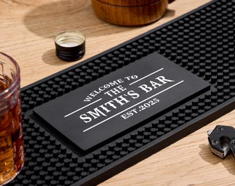 Custom Bar Mat with Bar Name & Year, Personalized Bar Runner Gifts, Silicone Barware Gift, Pub Accessories, Rubber Bar Mat, Home Bar Gift