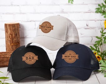 Gorra con parche de papá personalizada, regalo de cumpleaños para papá, regalo para papá nuevo, regalo para esposo, gorra de camionero, gorra con parche de cuero, gorra personalizada, regalo para papá nuevo