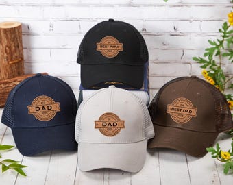 Gorra de camionero personalizada para papá, regalo personalizado para el Día del Padre, gorra con parche de cuero para papá, regalo para papá primerizo, regalo para esposo, regalo de cumpleaños para papá, gorra para papá