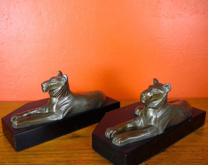 Vintage Art Deco Lion Bookends Etsy