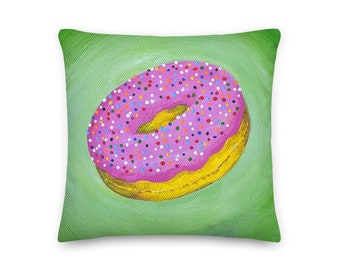 Donut throw pillow | Etsy Pillow Cover with Rainbow Sprinkles