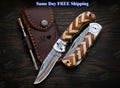 Personalized Handmade Copper Damascus Pocket Knife, Fishing Folding Knife for Camping, Christmas Gift, Groomsmen, Birthday Gift for him