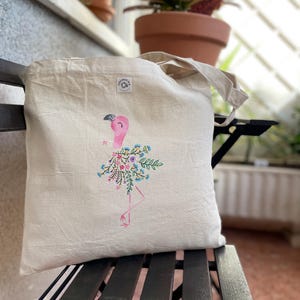 Bolso tote pintado a mano “Pink Flamingo”